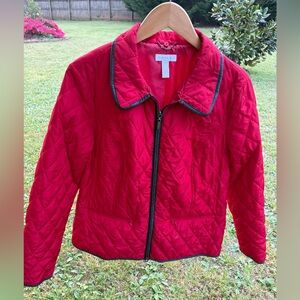 Charter Club Quilted Red Zip Lightweight Jacket w/Zipper Pockets